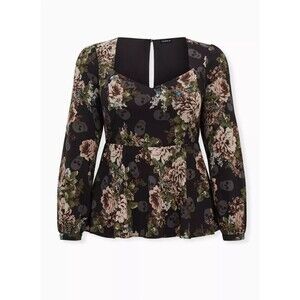 NWOT Torrid Peplum Crepe Sweetheart Neck Skull Top Size 3X or 22/24 Plus